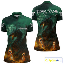Load image into Gallery viewer, Personalized Fiery Arrow Dragon Green Darts Shirt For Women Custom Darts Jersey Team Polo &amp; 1/4 Zip TDM4450