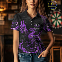 Load image into Gallery viewer, Personalized Phoenix Dartboard Wings Women&#39;s Dart Shirts Custom Black And Purple Darts Team Jerseys TDM4272