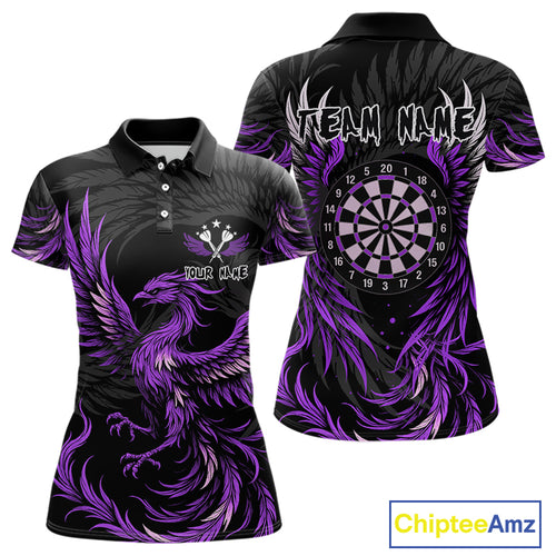 Personalized Phoenix Dartboard Wings Women's Dart Shirts Custom Black And Purple Darts Team Jerseys TDM4272