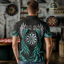 Load image into Gallery viewer, Personalized Phoenix Dartboard Wings Men&#39;s Dart Shirts Custom Black &amp; Turquoise Darts Team Jerseys TDM4273