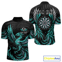 Load image into Gallery viewer, Personalized Phoenix Dartboard Wings Men&#39;s Dart Shirts Custom Black &amp; Turquoise Darts Team Jerseys TDM4273