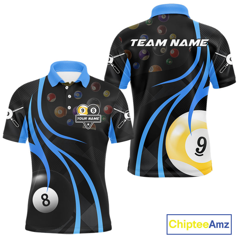 Personalized Billiard 8 Ball & 9 Ball Pool Shirt For Men, Billiard Jersey Team Polo & 1/4 Zip|Blue TDM4456