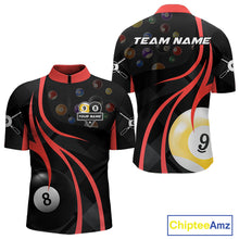 Load image into Gallery viewer, Personalized Billiard 8 Ball &amp; 9 Ball Pool Shirt For Men, Billiard Jersey Team Polo &amp; 1/4 Zip|Red TDM4457