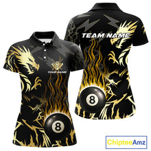 Load image into Gallery viewer, Black And Gold Flame 8 Ball Pool Shirt For Women Custom Dragon Billiards Team Jersey Polo &amp; 1/4 Zip TDM4103