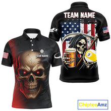 Load image into Gallery viewer, Custom Blue Flaming Grim Reaper 8 Ball Pool Billiard Shirt For Men, Funny Skull Pool Team Jersey TDM4280