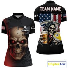 Load image into Gallery viewer, Funny Beer Grim Reaper 9 Ball Pool Billiard Shirt For Women Custom US Flag Billiard Team Jerseys TDM4279