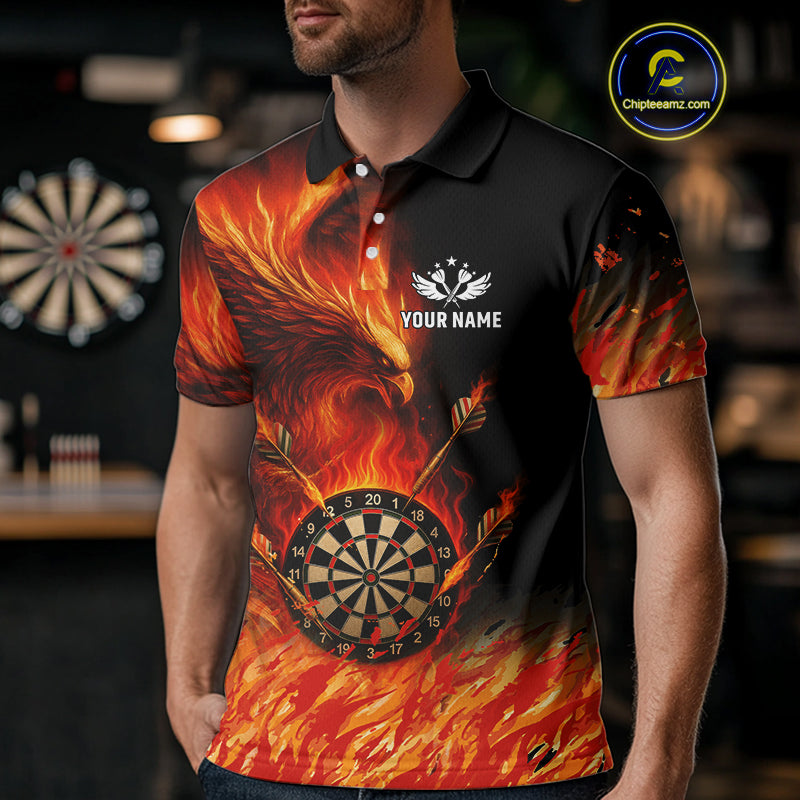 Orange Flaming Phoenix Darts Jerseys Custom Darts Shirt For Men, Darts Team Polo & Quarter Zip TDM4290