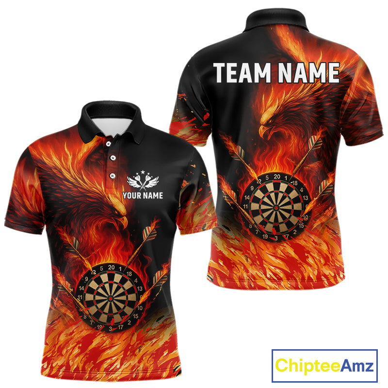 Orange Flaming Phoenix Darts Jerseys Custom Darts Shirt For Men, Darts Team Polo & Quarter Zip TDM4290
