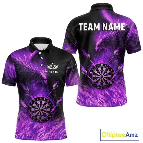 Purple Flaming Phoenix Darts Jerseys Custom Darts Shirt For Men, Darts Team Polo & Quarter Zip TDM4291
