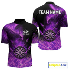 Load image into Gallery viewer, Purple Flaming Phoenix Darts Jerseys Custom Darts Shirt For Men, Darts Team Polo &amp; Quarter Zip TDM4291