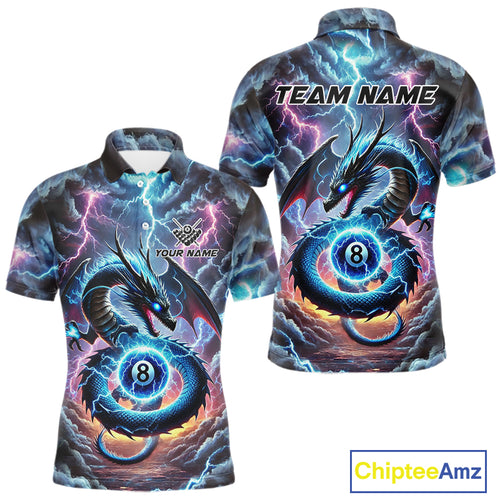 Personalized Blue Purple Thunder Lightning Dragon Billiard Shirt For Men, 8 Ball Pool Team Jersey TDM4483