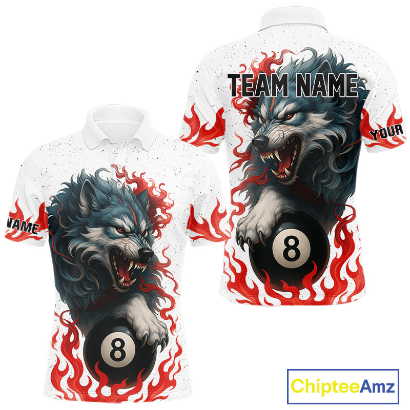 Personalized Wolf Flaming 8 Ball Billiard Shirts For Men Custom Billiard Pool Team Jersey |Red TDM4111