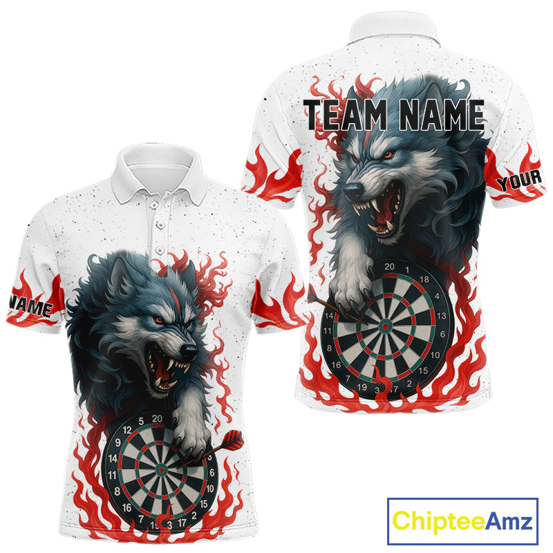 Personalized Wolf Flaming Dart Shirts For Men Custom Darts Jerseys Team Polo & Quarter Zip | Red TDM4112