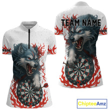 Load image into Gallery viewer, Personalized Wolf Flaming Dart Shirts For Women Custom Darts Jerseys Team Polo &amp; Quarter Zip | Red TDM4112