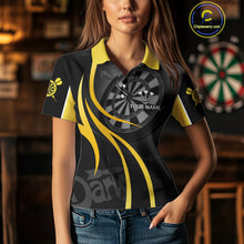 Load image into Gallery viewer, Black And Yellow Darts Jersey For Women Custom Team Polo &amp; Quarter Zip Darts Shirt Uniform TDM4487