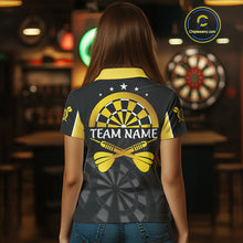 Load image into Gallery viewer, Black And Yellow Darts Jersey For Women Custom Team Polo &amp; Quarter Zip Darts Shirt Uniform TDM4487