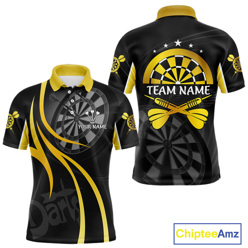 Black And Yellow Darts Jersey For Men Custom Team Polo & Quarter Zip Darts Shirt Uniform TDM4487