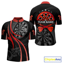 Load image into Gallery viewer, Black And Red Darts Jersey For Men Custom Team Polo &amp; Quarter Zip Darts Shirt Uniform TDM4488
