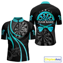 Load image into Gallery viewer, Black And Cyan Darts Jersey For Men Custom Team Polo &amp; Quarter Zip Darts Shirt Uniform TDM4489