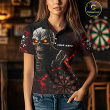 Load image into Gallery viewer, Personalized Skull Darts Polo &amp; Quarter Zip For Women Custom Fire Darts League Team Jersey |Red TDM4718