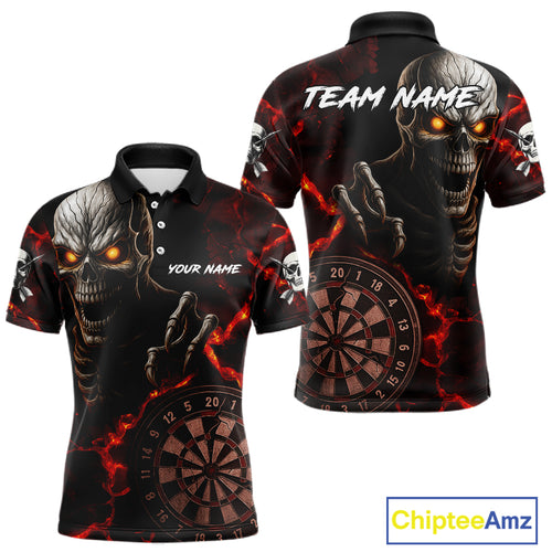 Personalized Skull Darts Polo & Quarter Zip For Men Custom Fire Darts League Team Jersey |Red TDM4718
