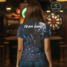 Load image into Gallery viewer, Personalized Skull Darts Polo &amp; Quarter Zip For Women Custom Fire Darts League Team Jersey |Blue TDM4719