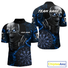 Load image into Gallery viewer, Personalized Skull Darts Polo &amp; Quarter Zip For Men Custom Fire Darts League Team Jersey |Blue TDM4719