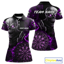 Load image into Gallery viewer, Personalized Skull Darts Polo &amp; Quarter Zip For Women Custom Fire Darts League Team Jersey |Purple TDM4720