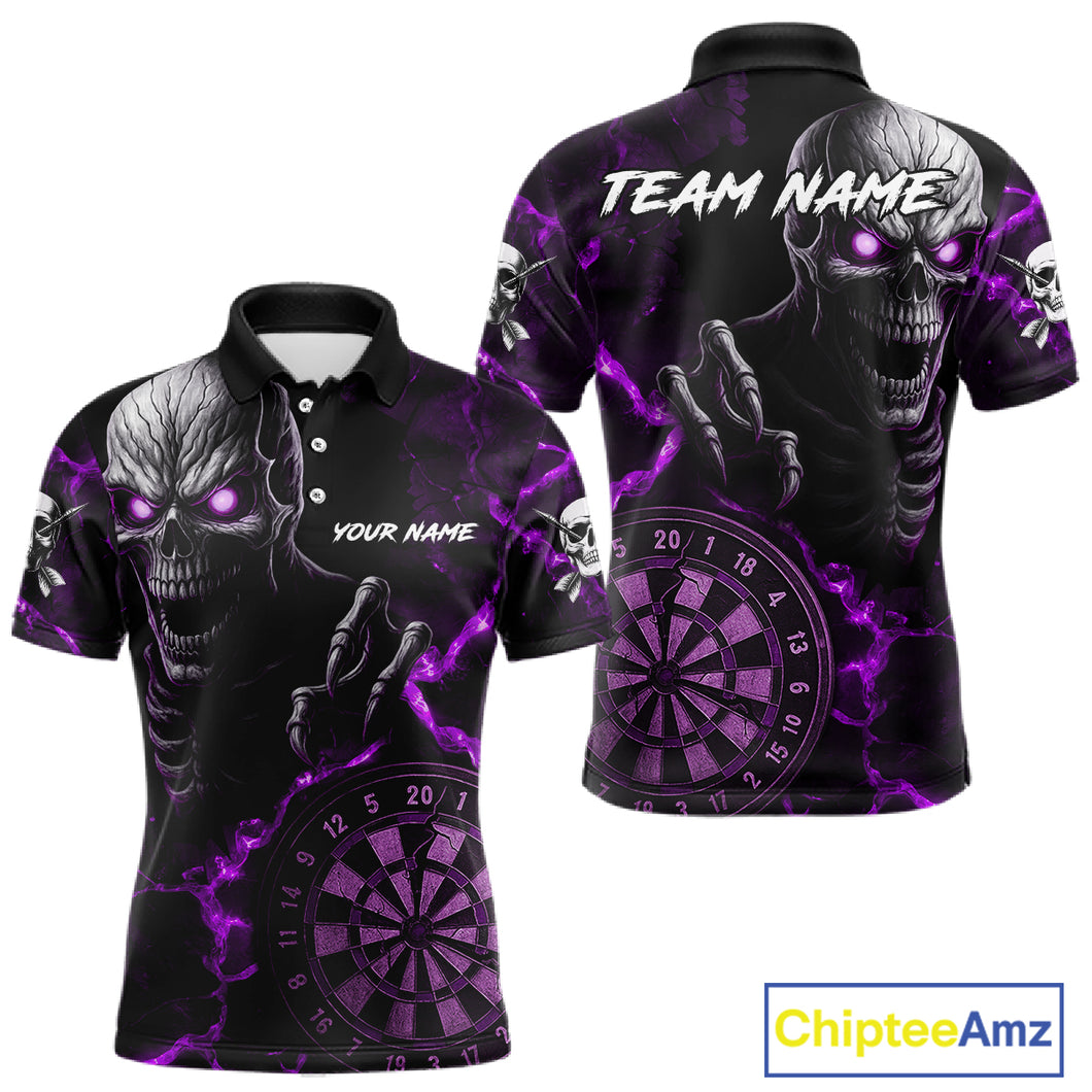 Personalized Skull Darts Polo & Quarter Zip For Men Custom Fire Darts League Team Jersey |Purple TDM4720