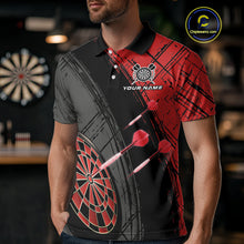 Load image into Gallery viewer, Grunge Red Black Dartboard Light Men Darts Polo &amp; 1/4 Zip Custom Dart Shirt For Team Dart Jersey TDM4125