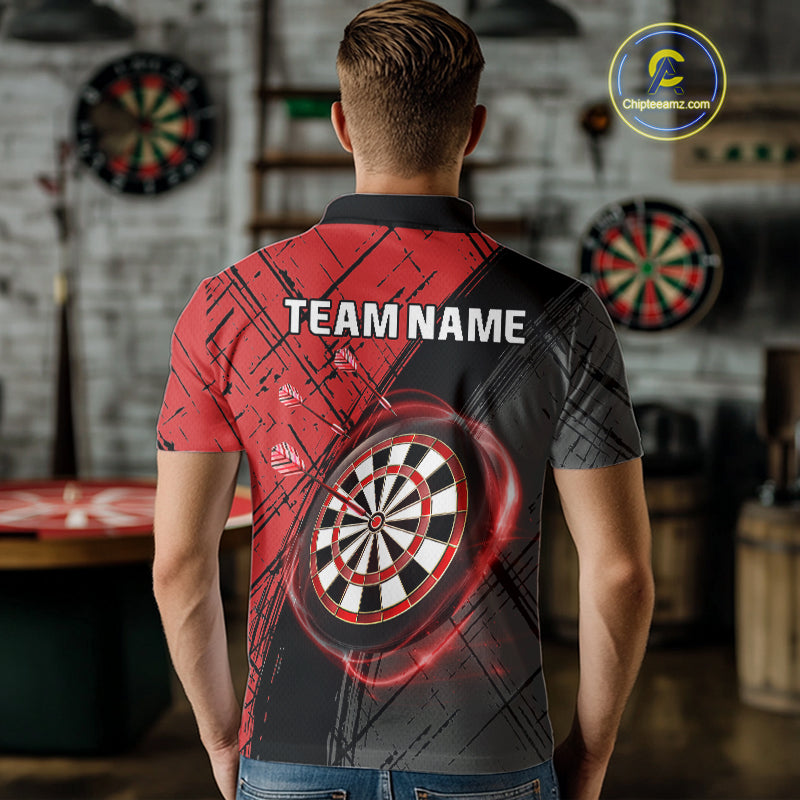 Grunge Red Black Dartboard Light Men Darts Polo & 1/4 Zip Custom Dart Shirt For Team Dart Jersey TDM4125