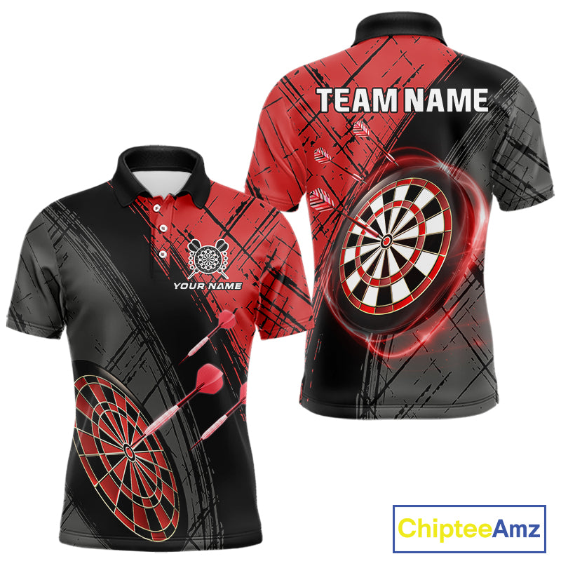 Grunge Red Black Dartboard Light Men Darts Polo & 1/4 Zip Custom Dart Shirt For Team Dart Jersey TDM4125