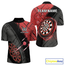 Load image into Gallery viewer, Grunge Red Black Dartboard Light Men Darts Polo &amp; 1/4 Zip Custom Dart Shirt For Team Dart Jersey TDM4125