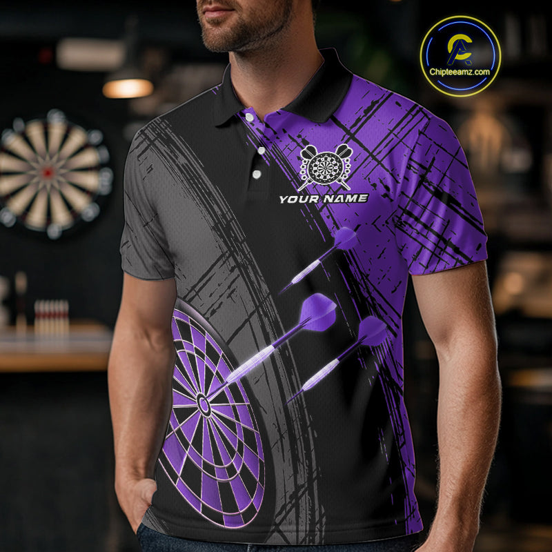 Grunge Purple Black Dartboard Light Men Dart Polo & 1/4 Zip Custom Dart Shirt For Team Dart Jersey TDM4126