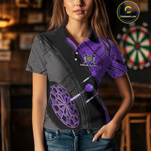 Load image into Gallery viewer, Grunge Purple Black Dartboard Light Women Dart Polo &amp; 1/4 Zip Custom Dart Shirt For Team Dart Jersey TDM4126