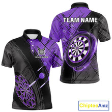 Load image into Gallery viewer, Grunge Purple Black Dartboard Light Men Dart Polo &amp; 1/4 Zip Custom Dart Shirt For Team Dart Jersey TDM4126