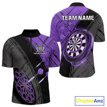 Load image into Gallery viewer, Grunge Purple Black Dartboard Light Men Dart Polo &amp; 1/4 Zip Custom Dart Shirt For Team Dart Jersey TDM4126
