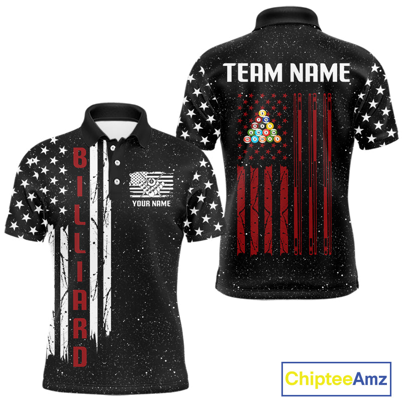 Grunge USA Flag Billiard Jerseys For Men Custom Patriotic Billiard Polo & Quarter Zip Team Shirt TDM4130