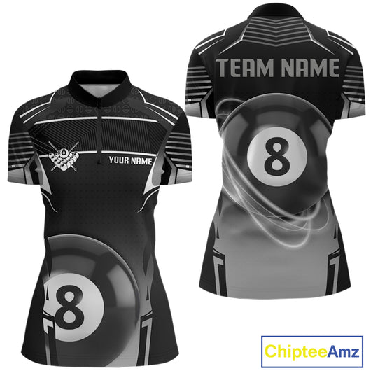 Black And Grey 8 Ball Pool Lights Billiard Polo & 1/4 Zip For Women Custom 3D Billiard Team Jerseys TDM4132