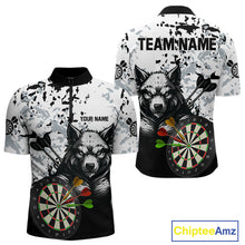Load image into Gallery viewer, Personalized Grunge White Black Funny Wolf Darts Shirt For Men Custom Team Darts Jersey Outfit TDM4494