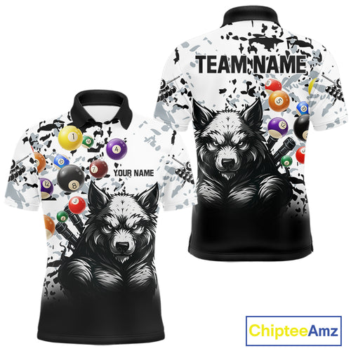 Personalized Grunge White Black Funny Wolf Billiard Shirt For Men Custom Pool Balls Team Jersey TDM4495