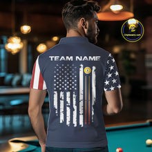 Load image into Gallery viewer, Personalized American Flag Blue Navy 9 Ball Pool Team Shirt For Men Custom Patriotic Billiard Shirt TDM4735
