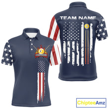 Load image into Gallery viewer, Personalized American Flag Blue Navy 9 Ball Pool Team Shirt For Men Custom Patriotic Billiard Shirt TDM4735