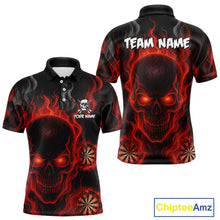 Load image into Gallery viewer, Flaming Skull Darts Shirt For Men Custom Red Darts Jerseys Team Polo &amp; Quarter Zip, Darts Gifts TDM4135