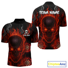 Load image into Gallery viewer, Flaming Skull Darts Shirt For Men Custom Red Darts Jerseys Team Polo &amp; Quarter Zip, Darts Gifts TDM4135