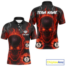 Load image into Gallery viewer, Red Flaming Skull 8 Ball Billiard Shirt For Men Custom Pool Jerseys Team Polo &amp; Quarter Zip TDM4136