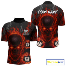 Load image into Gallery viewer, Red Flaming Skull 8 Ball Billiard Shirt For Men Custom Pool Jerseys Team Polo &amp; Quarter Zip TDM4136