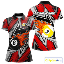 Load image into Gallery viewer, Personalized Women&#39;s Billiard Shirts, Flame 8&amp;9 Ball Custom Red Zig-Zag Billiard Team Jerseys TDM4137