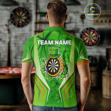Load image into Gallery viewer, Green Luckiest Shamrock Men&#39;s Darts Shirt Custom St Patrick Day Darts Jersey Team Polo &amp; 1/4 Zip TDM4745