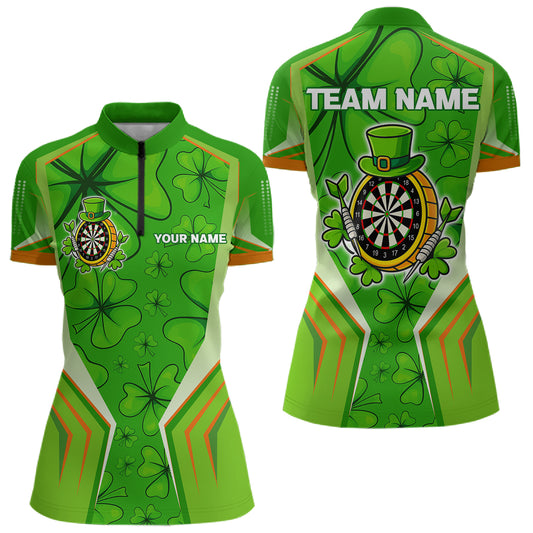 Green Luckiest Shamrock Women's Darts Shirt Custom St Patrick Day Darts Jersey Team Polo & 1/4 Zip TDM4745